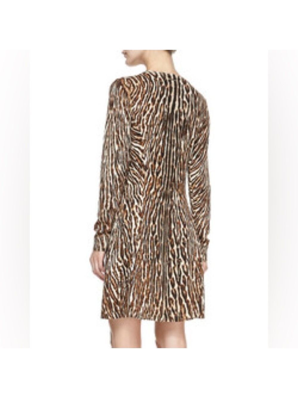 Michael Kors Brown Leopard Print Long Sleeve Flared Dress Medium NWT - Picture 3 of 10